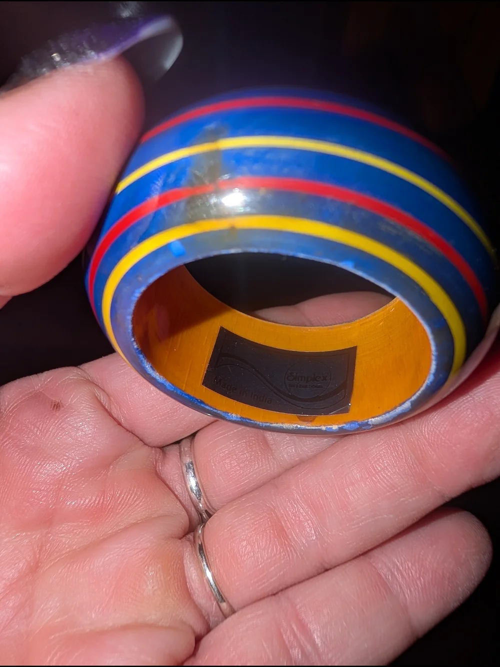 Vintage euc Wood painted napkin ring set of 8 blue red yellow